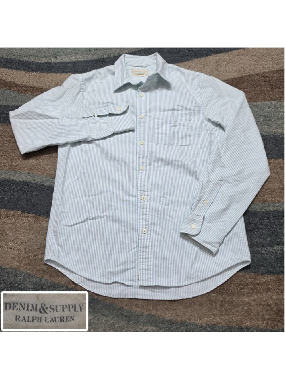 Denim Supply Ralph Lauren Shirt Mens Small Blue Striped Button Up Cotton